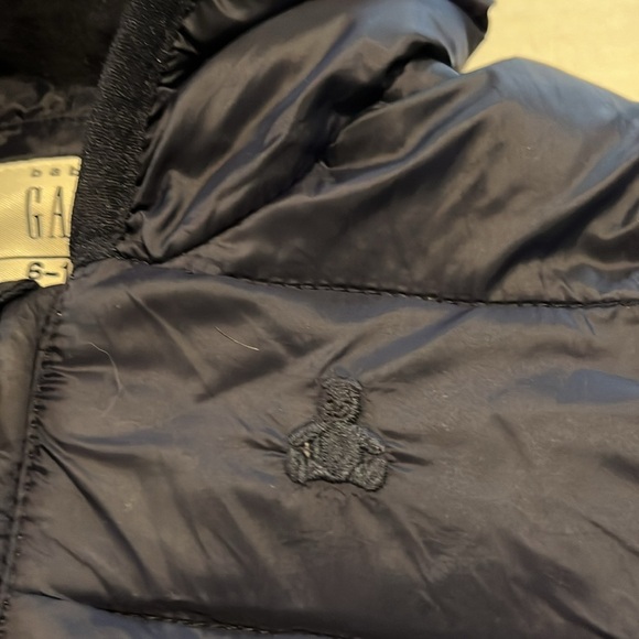 Gap-6-12 months baby-navy blue-fully lined, hooded, quilted shell, snowsuit. - Picture 9 of 12